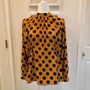 Zara Yellow & Navy Polka Dot Blouse, sz M